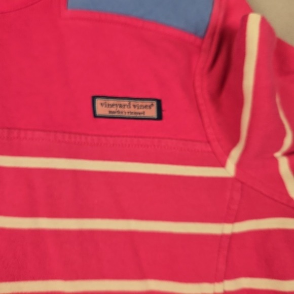 Vineyard Vines Womens Medium Pullover Quarter Zip w/Pink Striped & Blue Shoulder - Picture 6 of 9